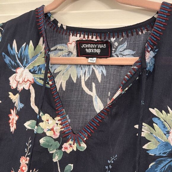 Johnny Was Workshop Floral Leafy Peplum Tassel Blouse Size Small - Picture 2 of 6